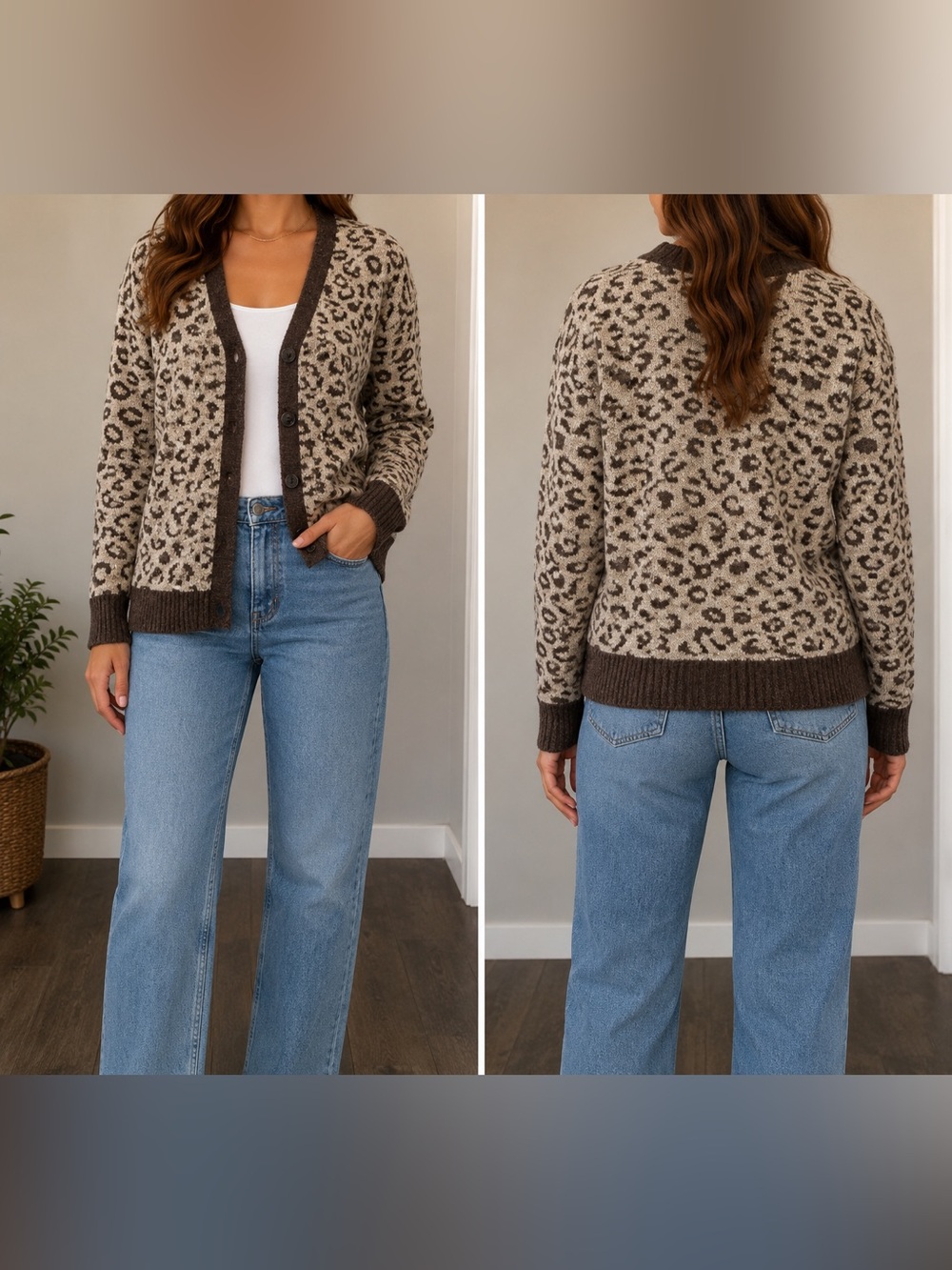 RD Style Leopard Print Button Cardigan - Beige/Brown/Layering/Fall/Winter/Cozy